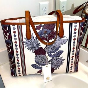 Tory Burch Floral Wine Perry Large Tote